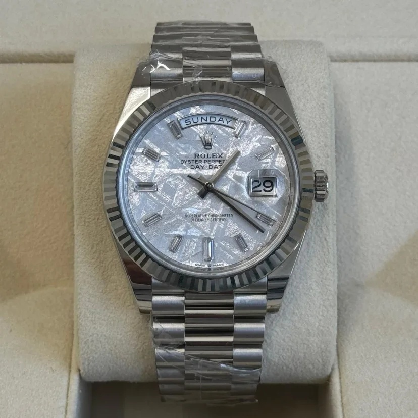 【Super Clone】RLX  Day-Date "President" 40mm Platinum Meteorite Diamond Baguette Dial - 228236