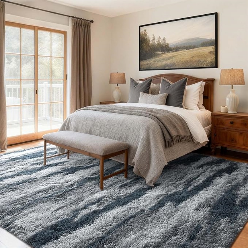 6x9 Ft Large Shag Black Rug for Living Room