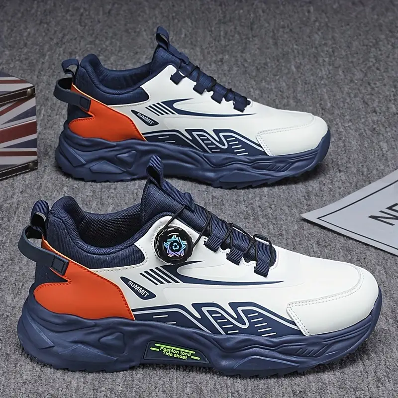 Rotating Button Lace- Non-Slip Rubber Sole Breathable Fabric Lining & Cushioned EVA Insole for Outdoor Running Shoes