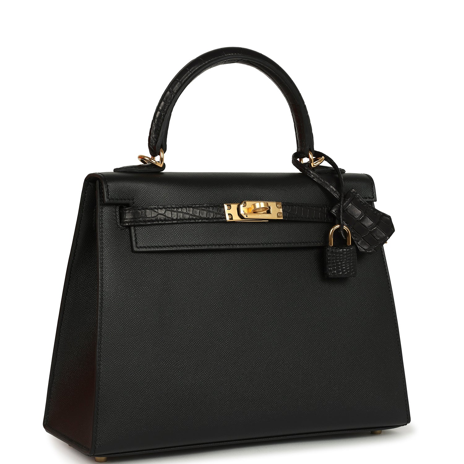 Hermes Kelly Sellier 25 Black Madame and Matte Alligator Touch Gold Hardware