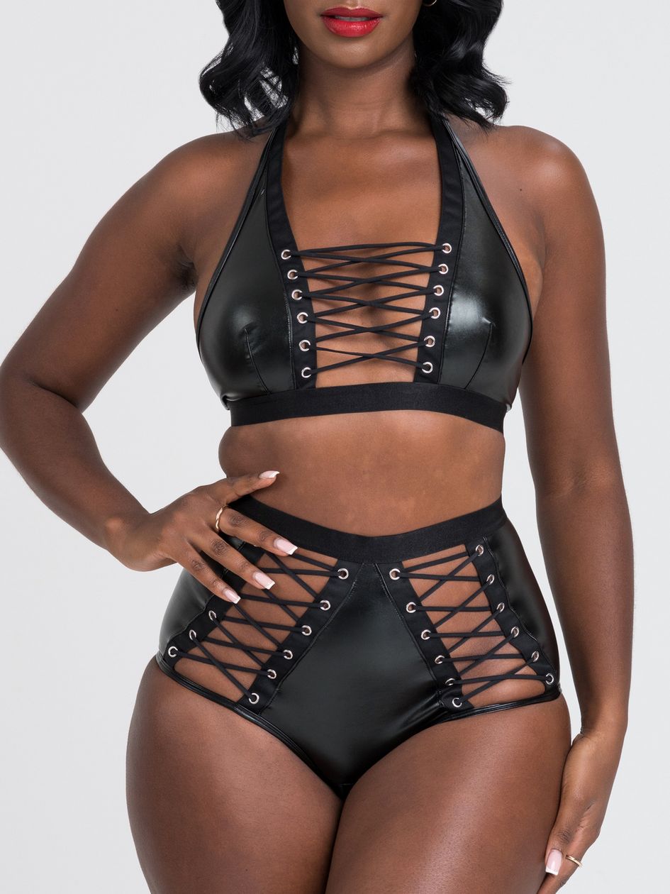 Lovehoney Fierce Leather-Look Lace-Up Bra Set
