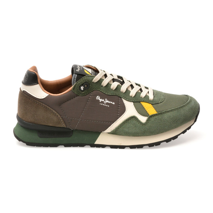 Pantofi sport PEPE JEANS kaki, MS40021, din material textil si piele naturala