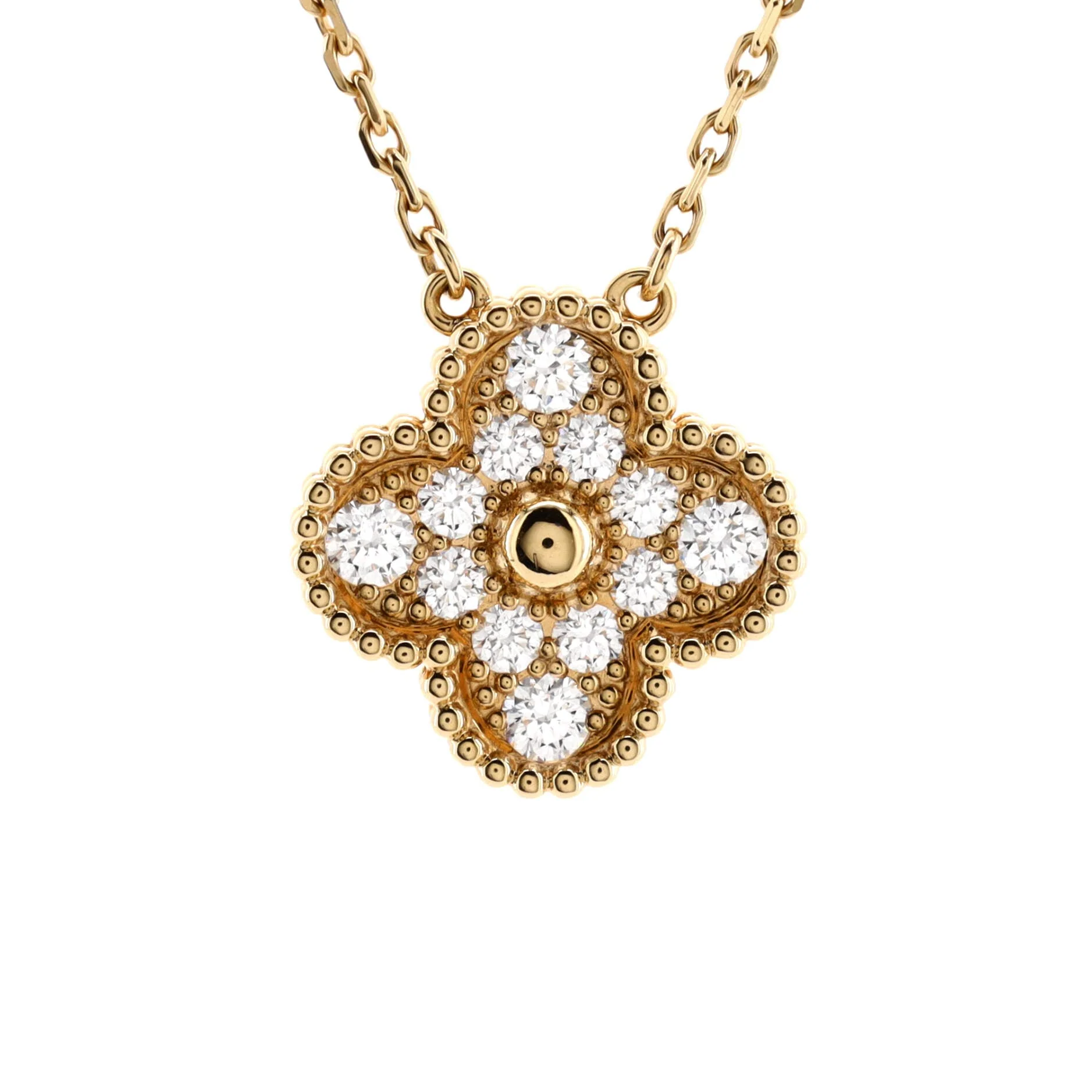 Vintage Alhambra Pendant Necklace 18K Yellow Gold and Diamonds