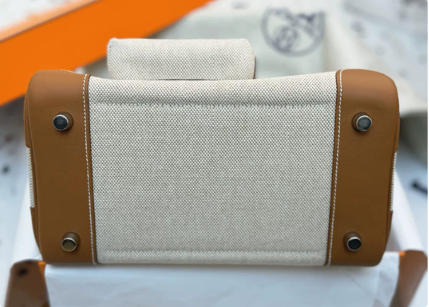 HERMÈS Limited Edition Birkin Cargo 25-35 in Gold Swift leather and Canvas with Palladium hardware customization