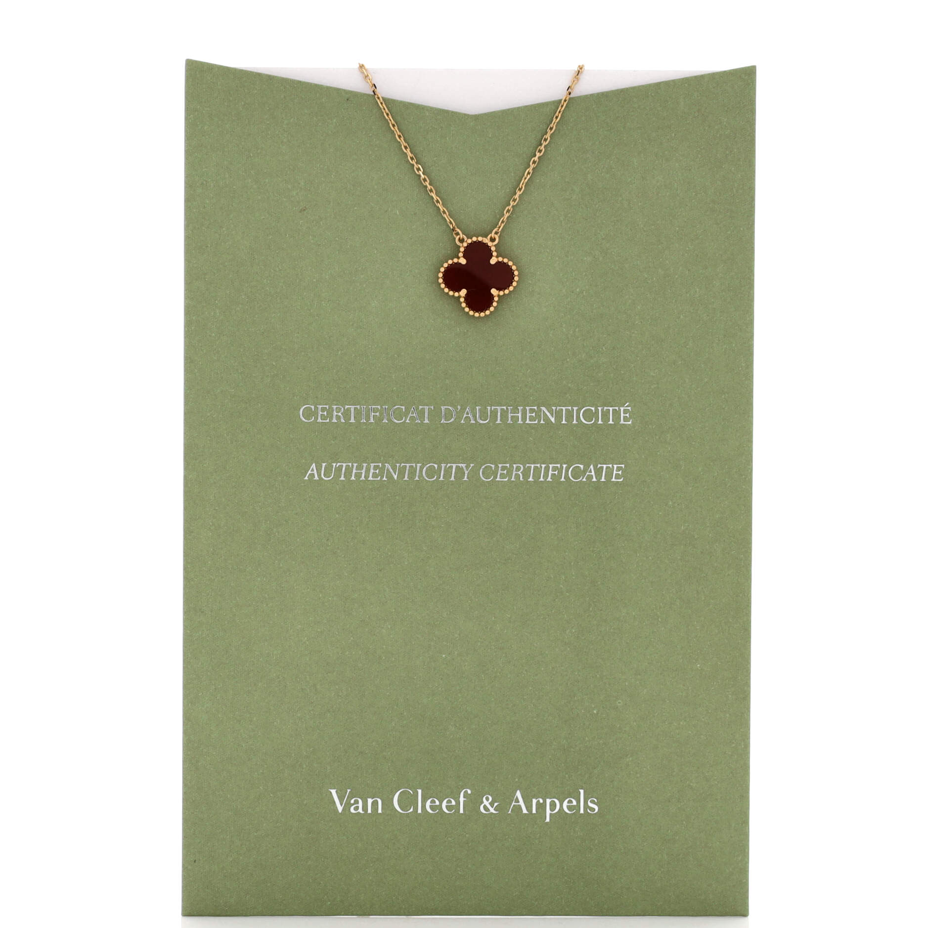 Vintage Alhambra Pendant Necklace 18K Yellow Gold and Carnelian