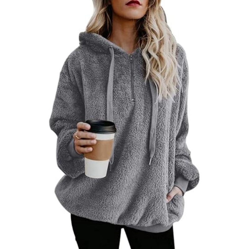 Women's Fuzzy Oversized Hooded Sweatshirt, Pocket Fleece Pullover Hoodie
