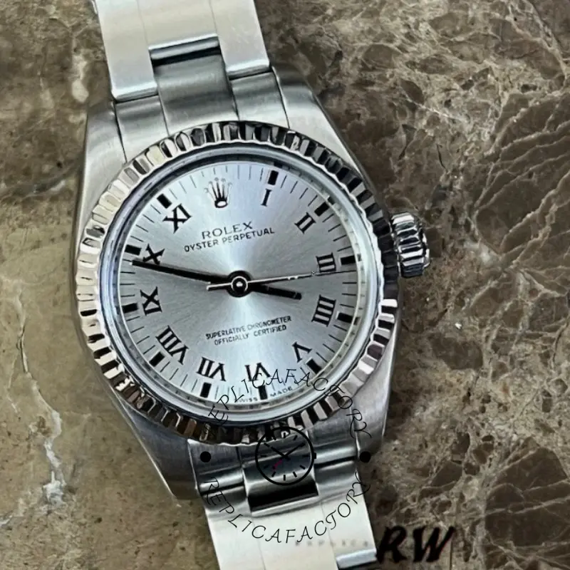 Rolex Oyster Perpetual 176234 Silver Roman Diamond Dial 26MM Lady Replica Watch