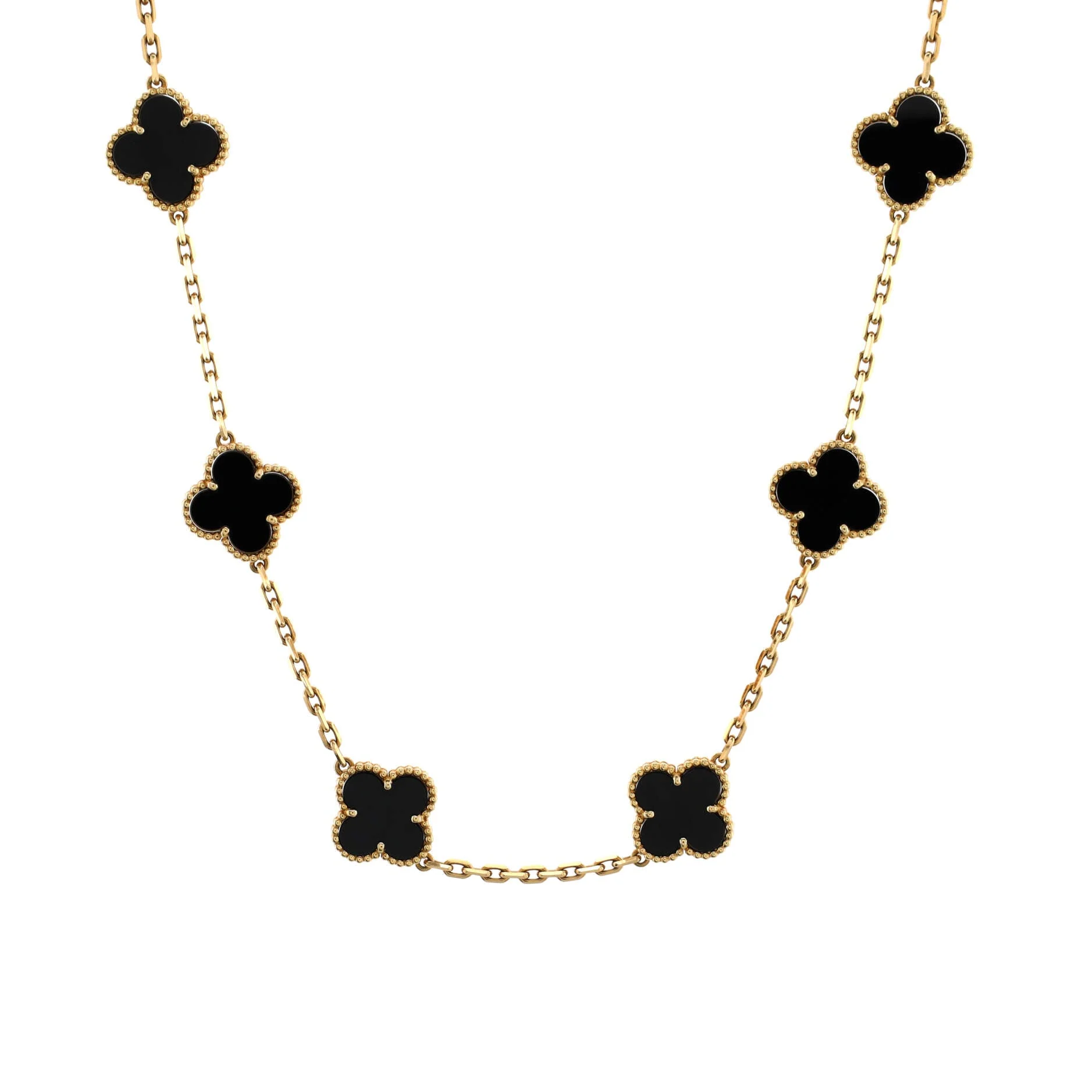 Vintage Alhambra 10 Motifs Necklace 18K Yellow Gold and Onyx