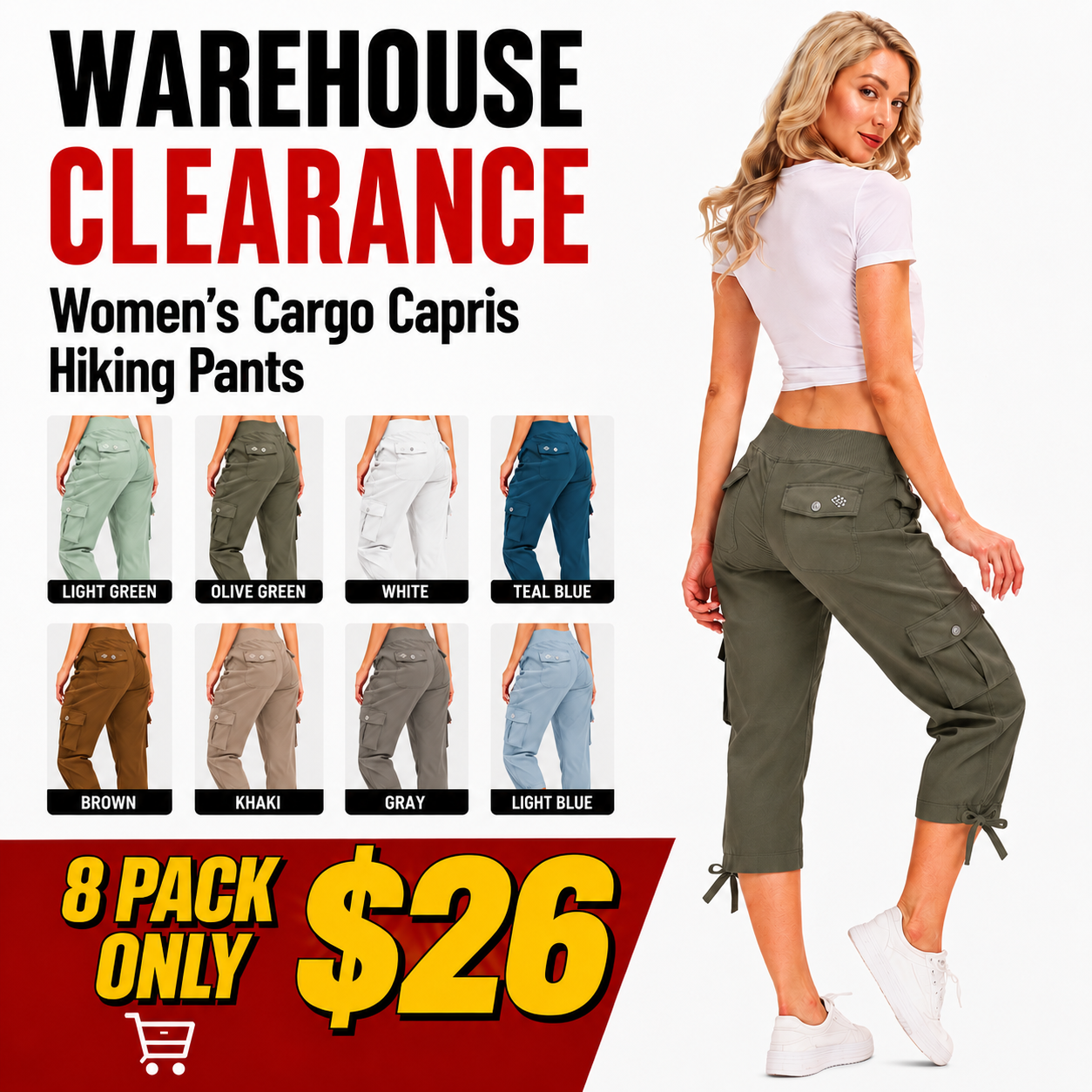 Women's Cargo Capris Hiking Pants Lightweight Quick Dry Outdoor Athletic Travel Casual Loose Comfy Cute Pockets