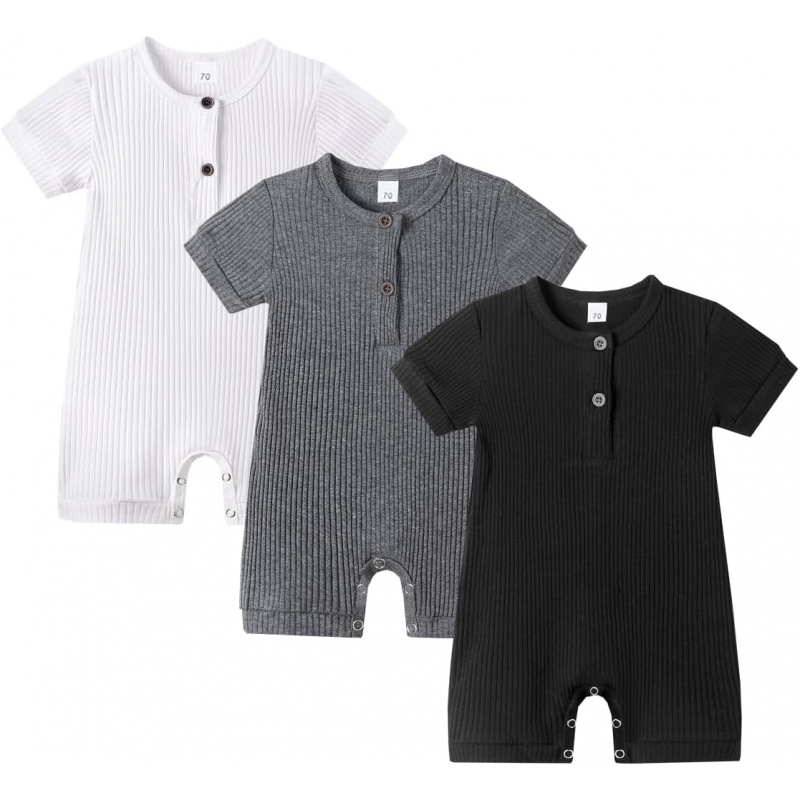VAELIRAEL Baby Boy Girl 2/3 Pack Solid Romper