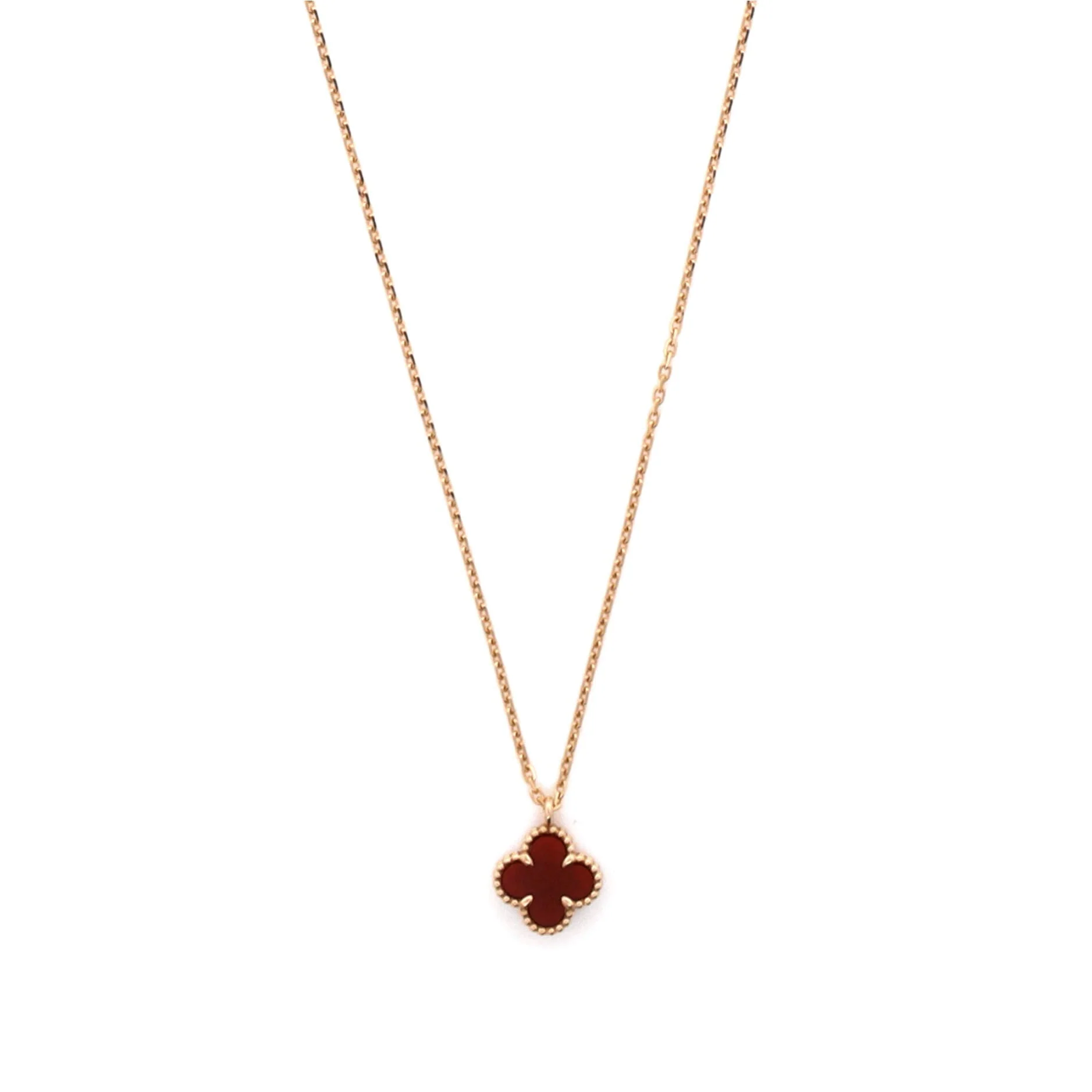 Sweet Alhambra Pendant Necklace 18K Rose Gold and Carnelian