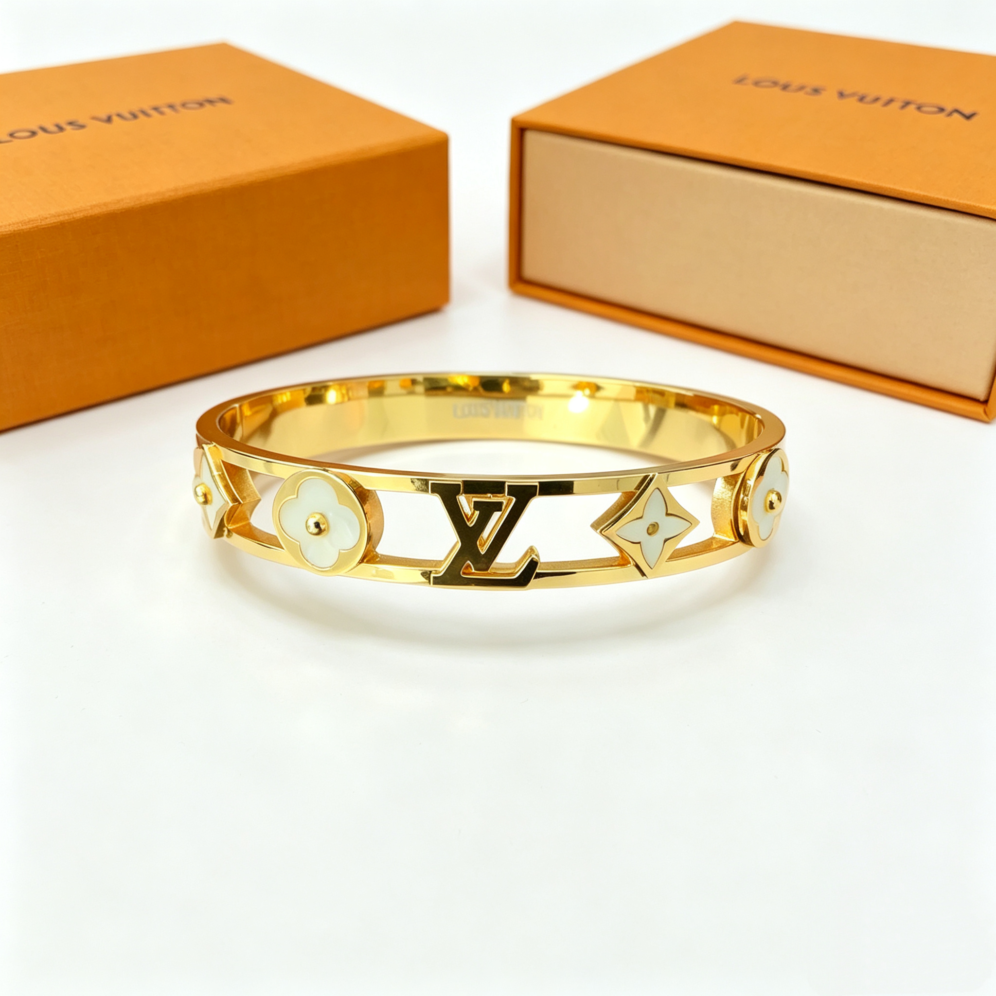 L—Hollow-out Floral Metal Bangle