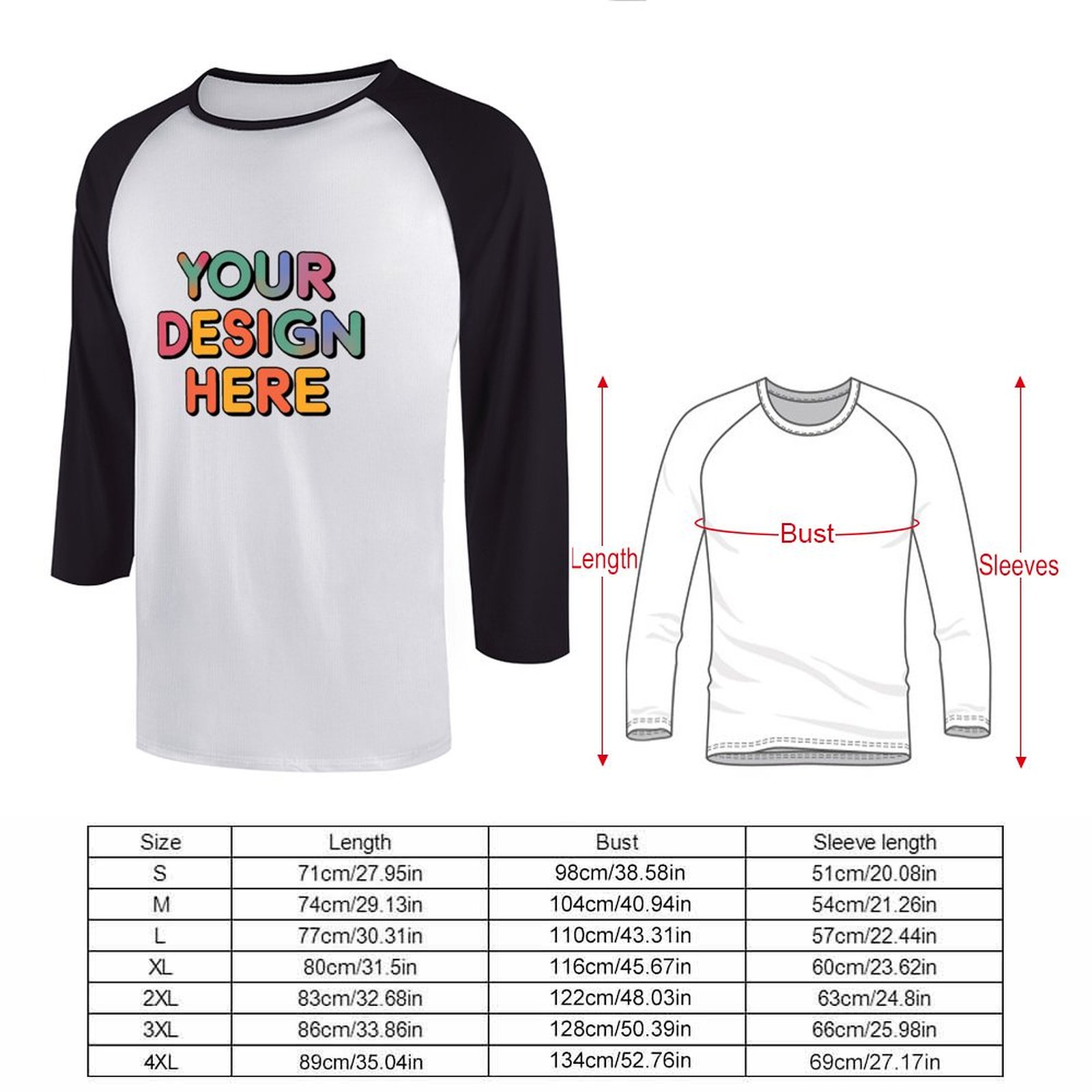 Customized Men’s Three Quarter Sleeve T-Shirt in 100% Pure Cotton