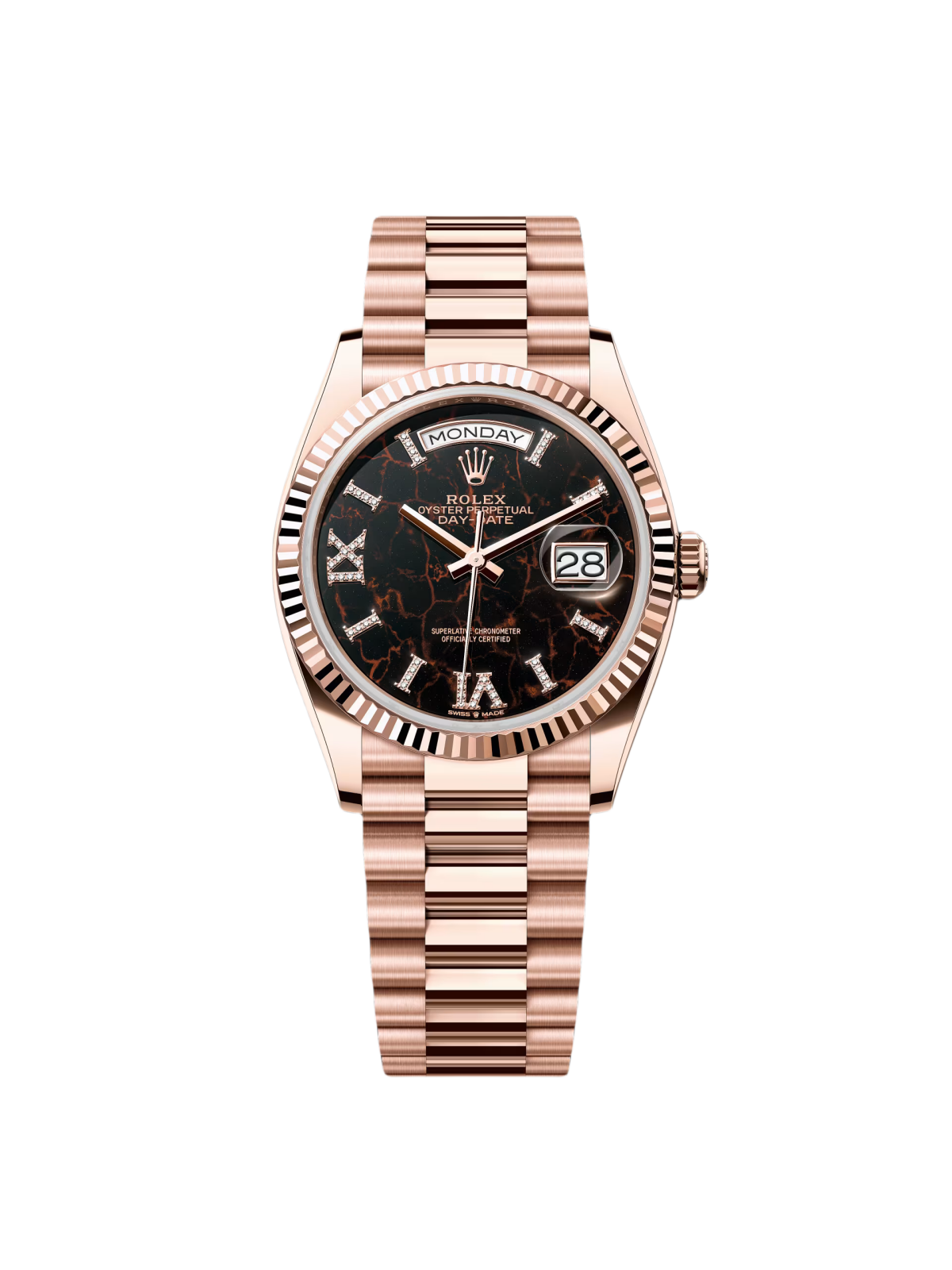 【Super Clone】RLX  Day-Date "President" 36mm Everose Eisenkiesel Diamond Roman Dial - 128235