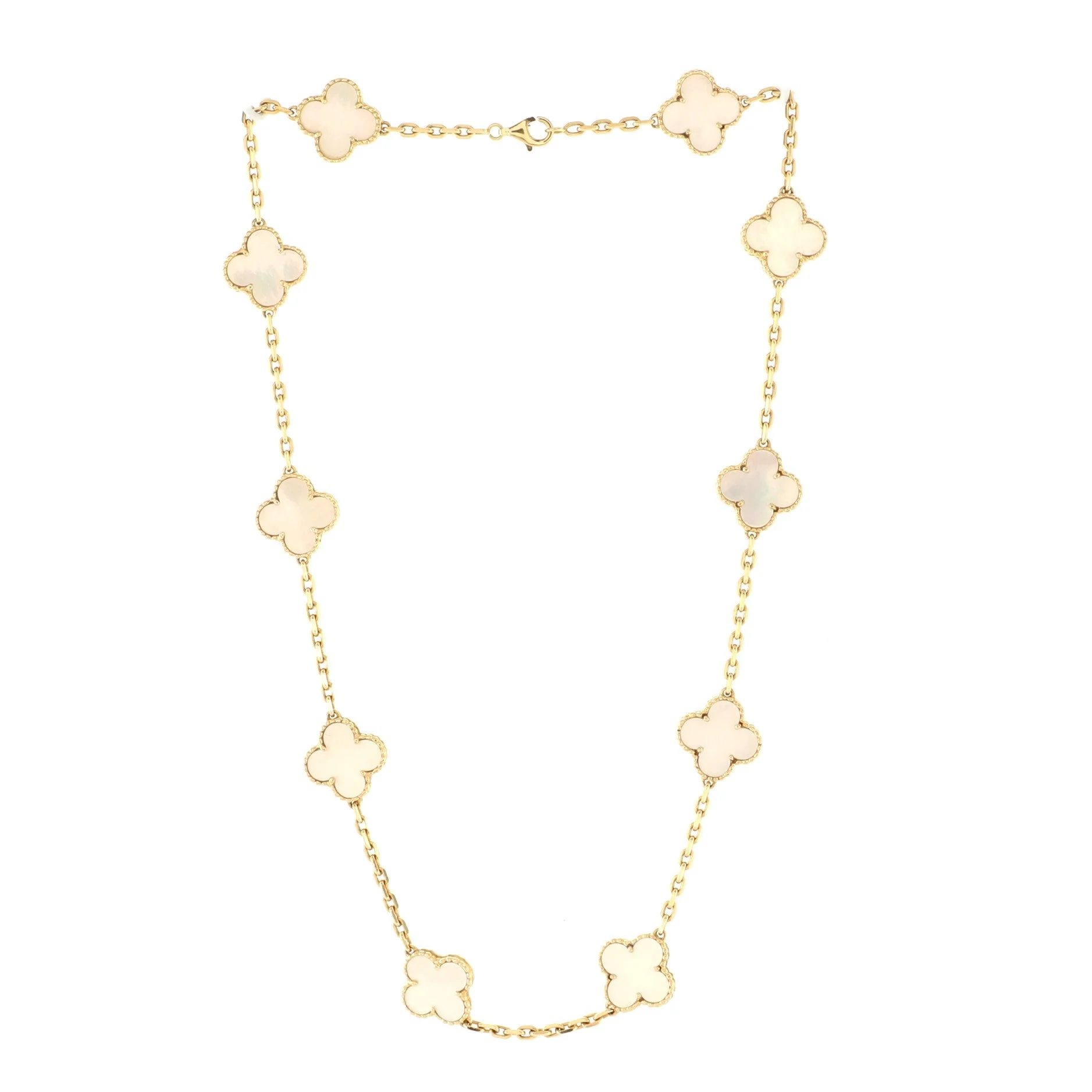 Vintage Alhambra 10 Motifs Necklace 18K Yellow Gold and Mother of Pearl