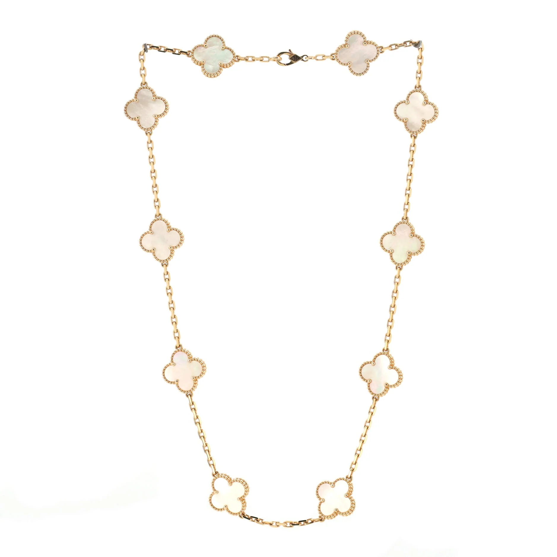 Vintage Alhambra 10 Motifs Necklace 18K Yellow Gold and Mother of Pearl