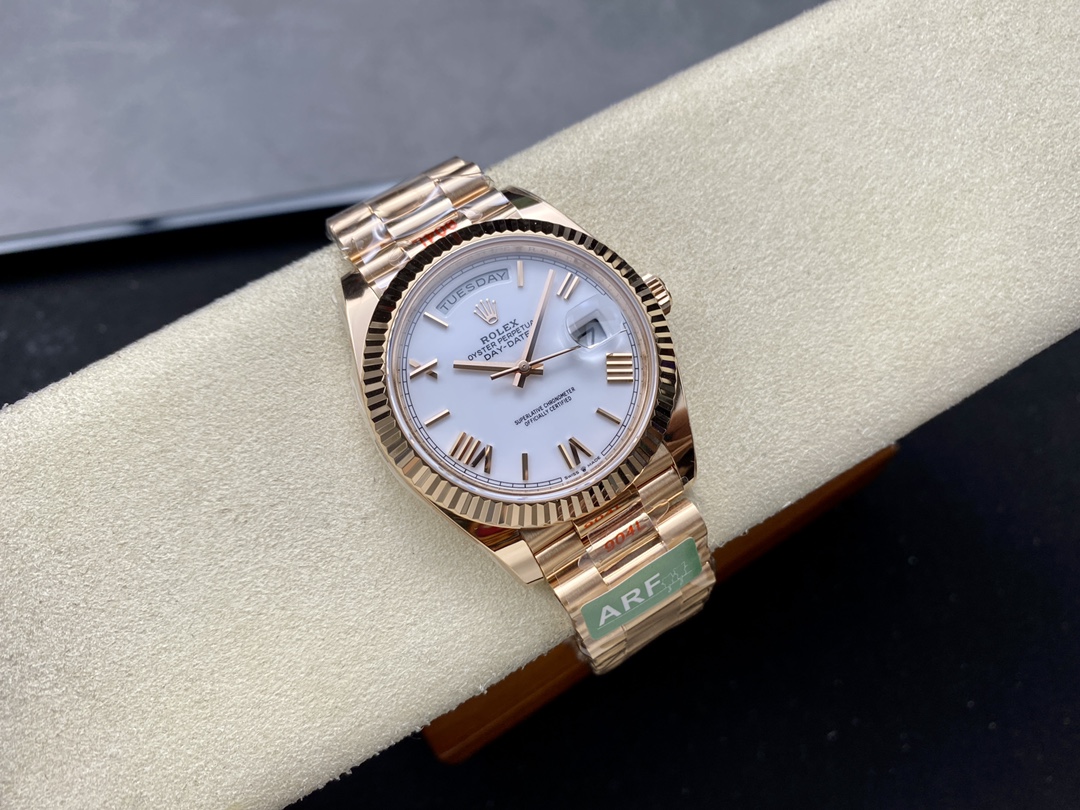 Rolex Day-Date 228235 White Roman Numeral Dial Fluted Bezel 40mm Mens Replica Watch