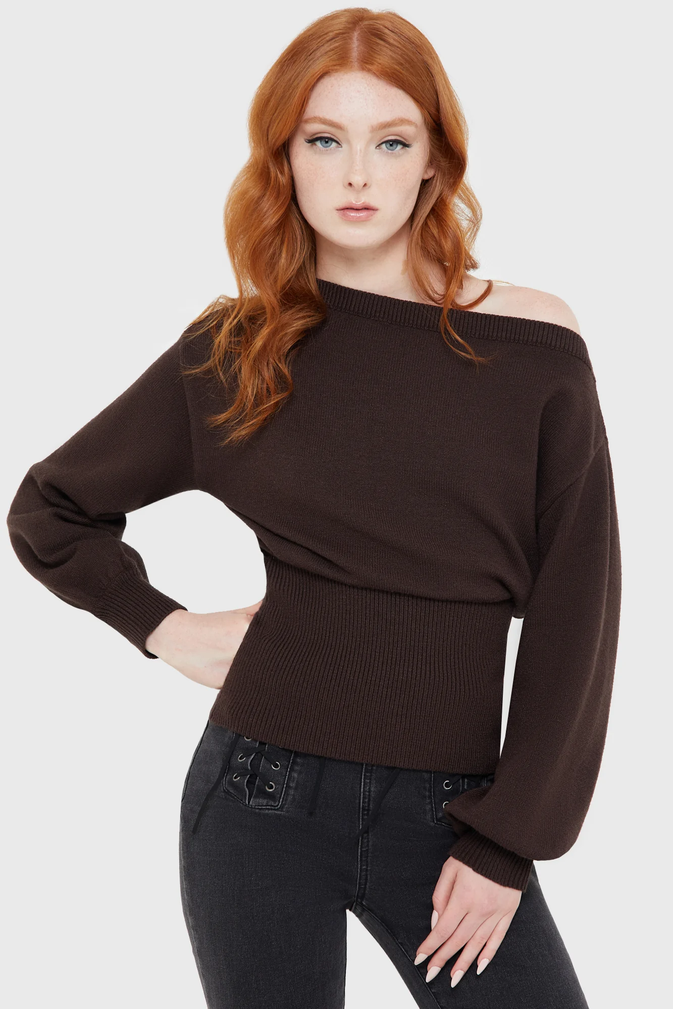 Brown Gothic Style Long‑Sleeve Slim Fit Casual Top