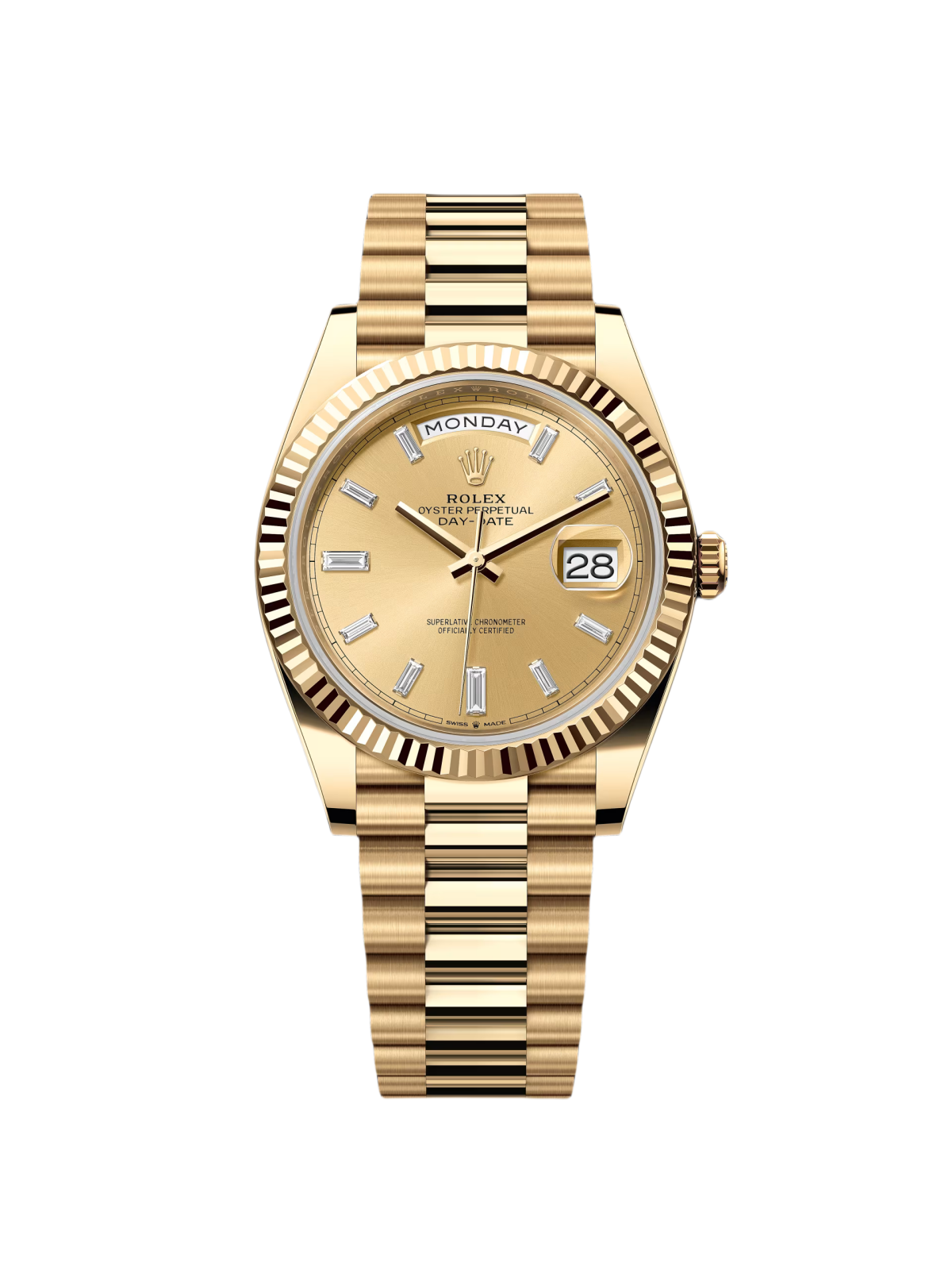 【Super Clone】RLX  Day-Date "President" 40mm Yellow Gold Champagne Diamond Baguette Dial - 228238