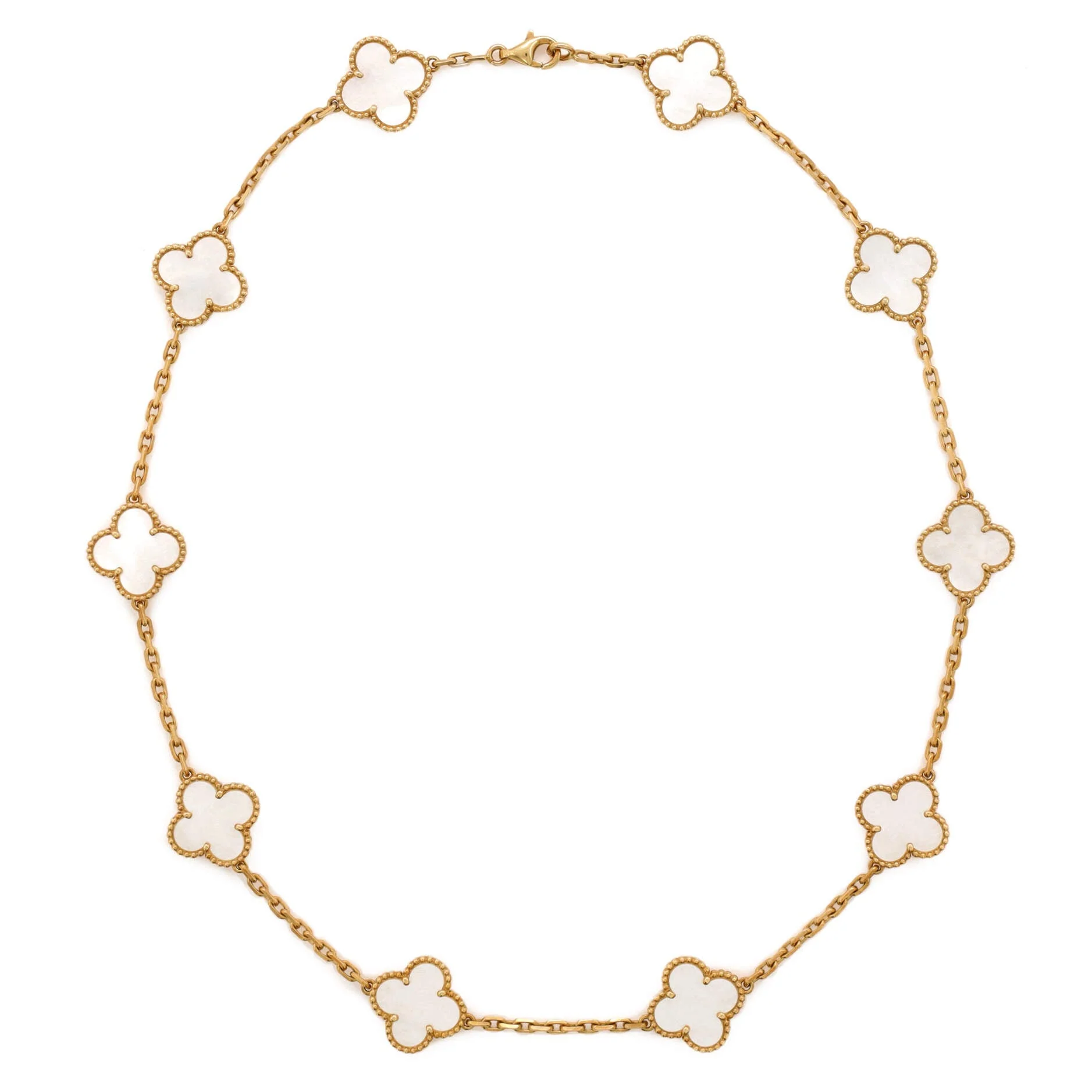 Vintage Alhambra 10 Motifs Necklace 18K Yellow Gold and Mother of Pearl