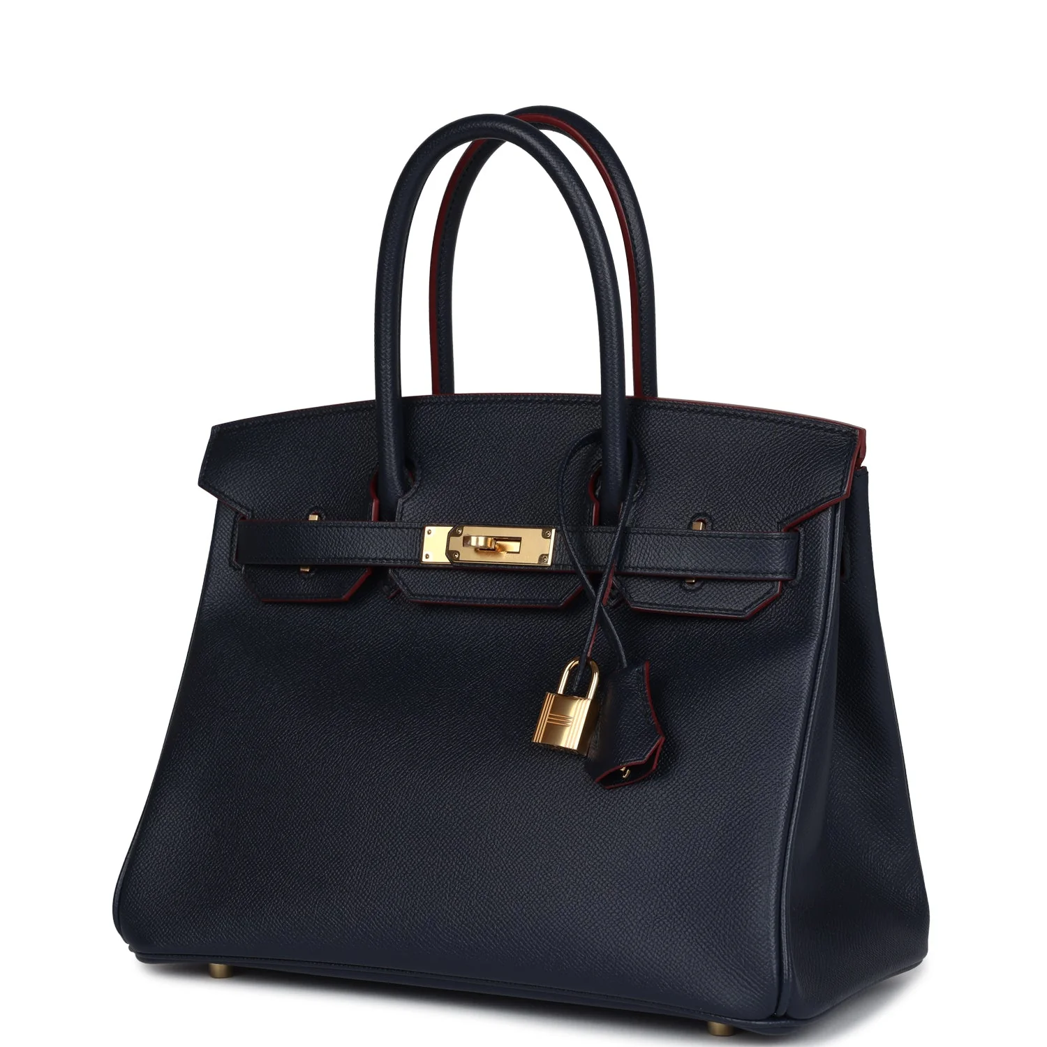 Hermes Birkin 30 Bleu Indigo and Rouge H Contour Epsom Gold Hardware