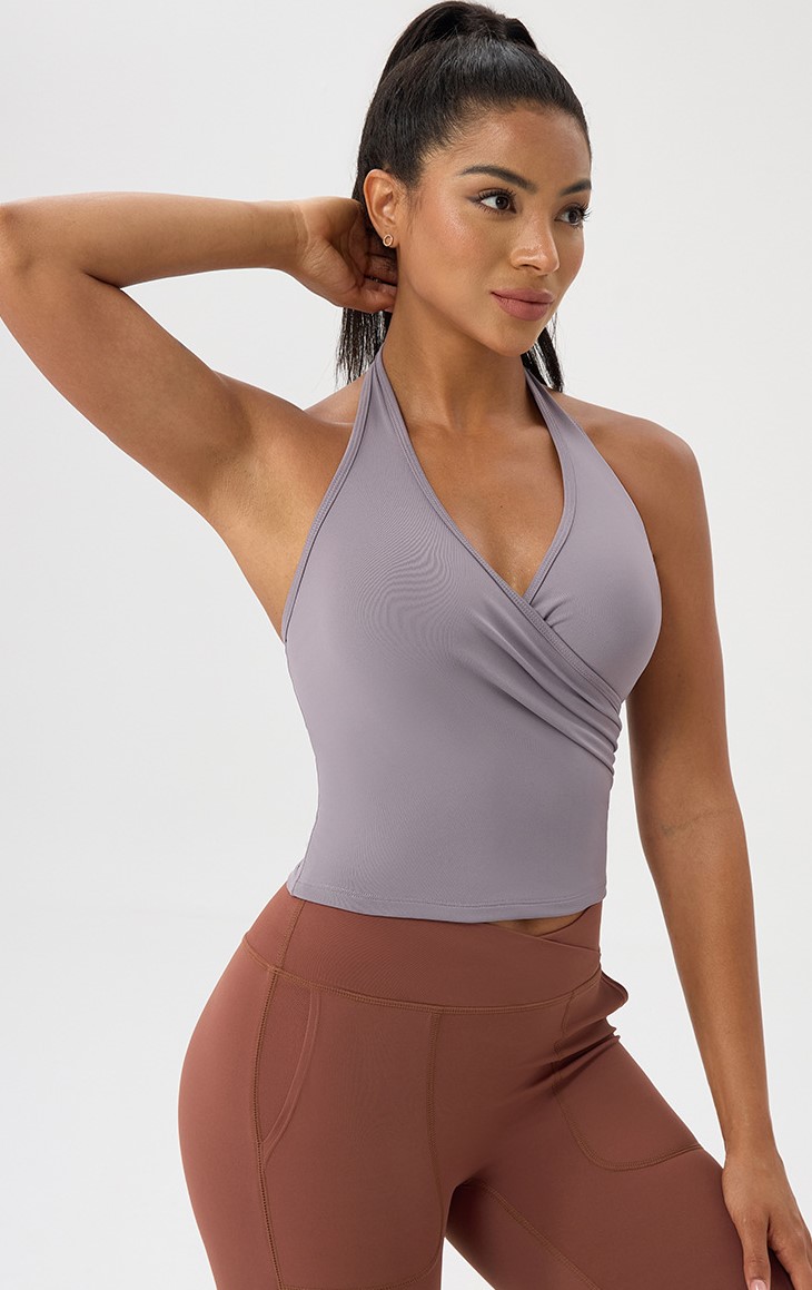 Women's yoga halter top, V-neck, bare-skin, quick-drying, fitness running sports vest top