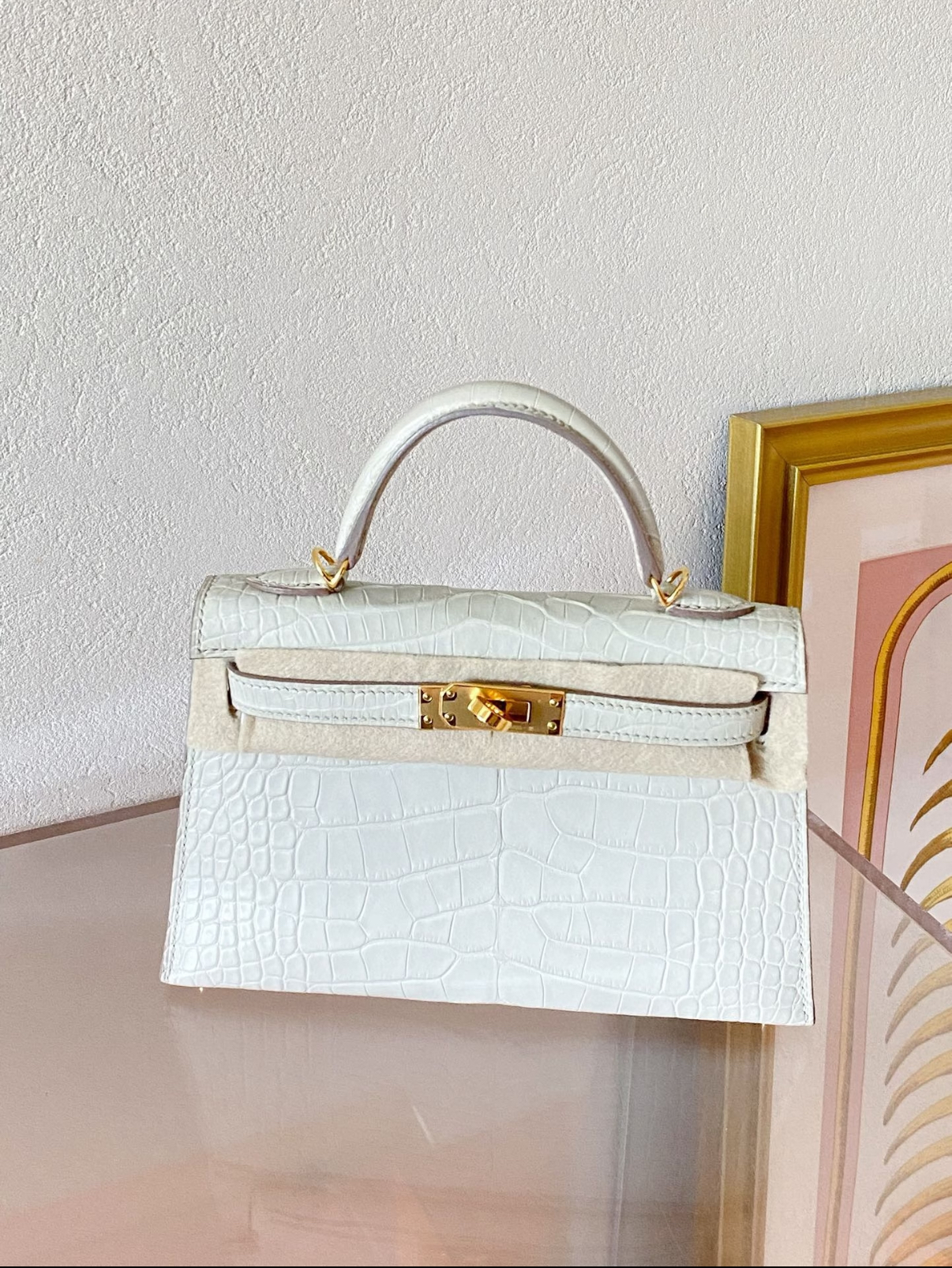 Hermès kelly mini 2 generation glacier white matte crocodile skin