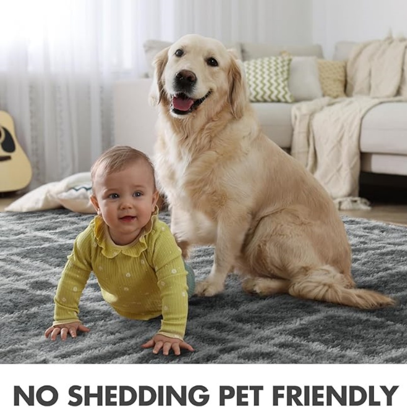 6x9 Ft Large Shag Black Rug for Living Room