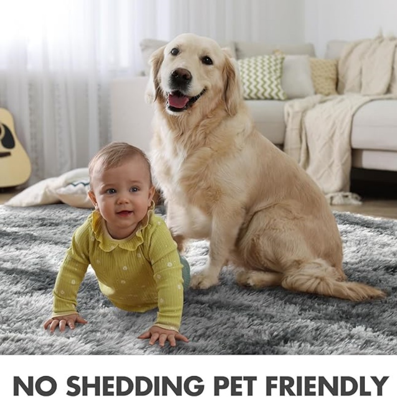 6x9 Ft Large Shag Black Rug for Living Room