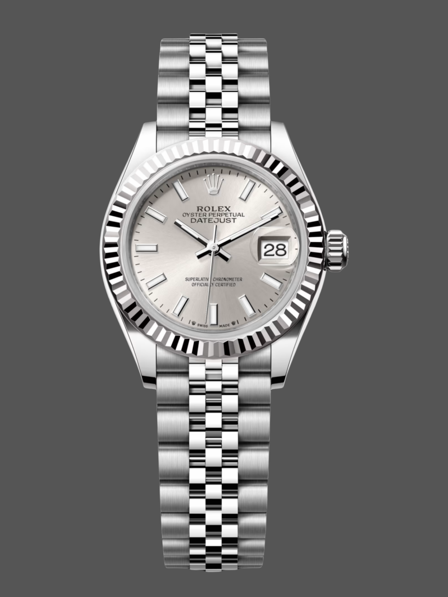 Rolex Datejust 28 Automatic Silver Dial White Gold and Steel M279174 0005 Women's Watch
