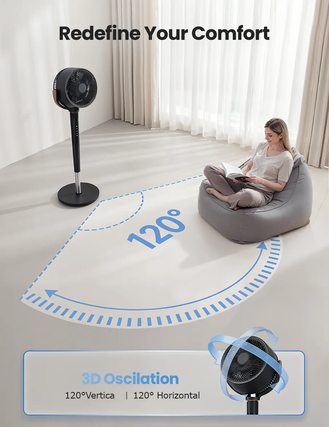 Flash Sale💥[Summervibes]Fan for Bedroom, 120° Oscillating Standing Fans