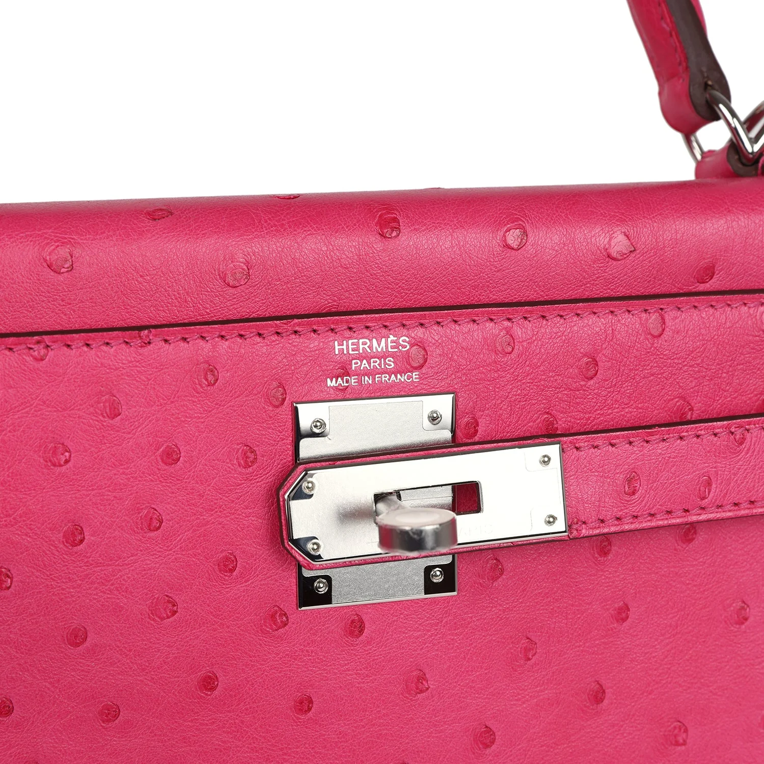 Hermes Kelly Sellier 28 Rose Tyrien Ostrich Palladium Hardware
