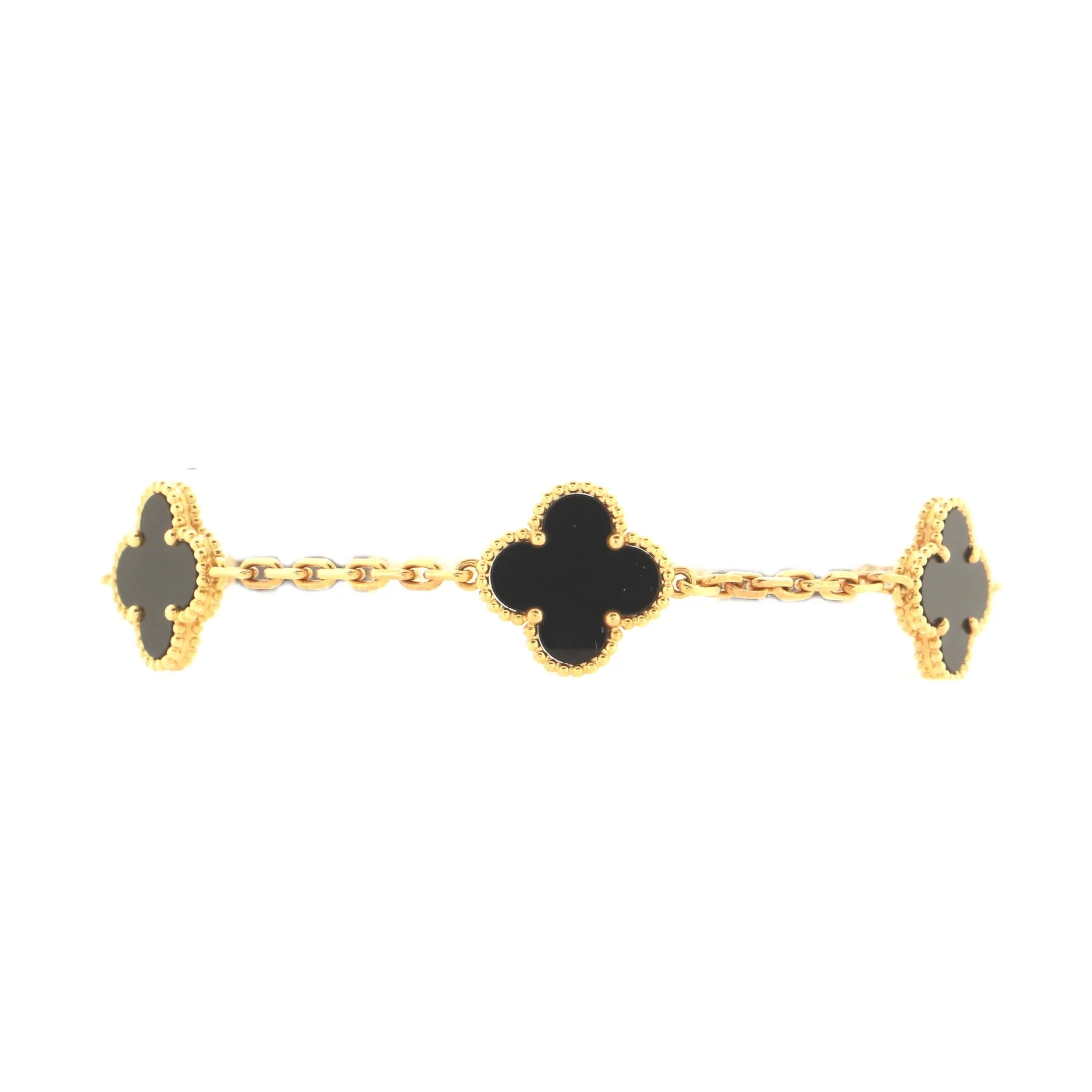 Vintage Alhambra 5 Motifs Bracelet 18K Yellow Gold and Onyx