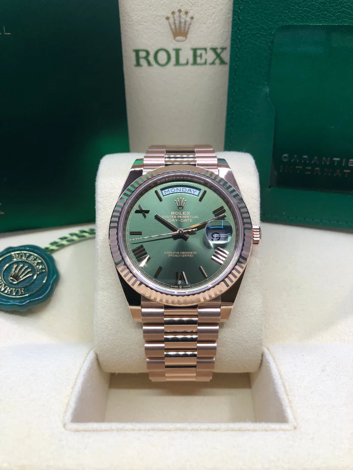 Rolex Day Date 40 18k Everose Gold Olive Green Dial m228235 0025 40mm