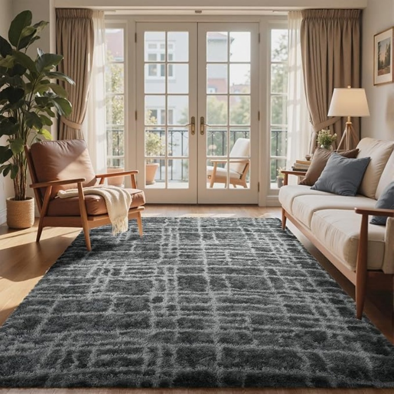 6x9 Ft Large Shag Black Rug for Living Room