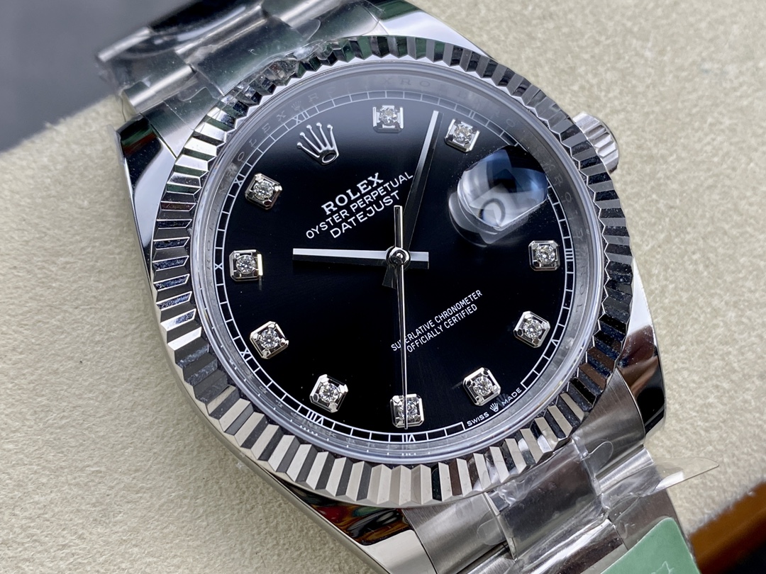 Rolex Datejust 41 Fluted Bezel Black Diamond Dial m126334 0011 Mens Replica Watch