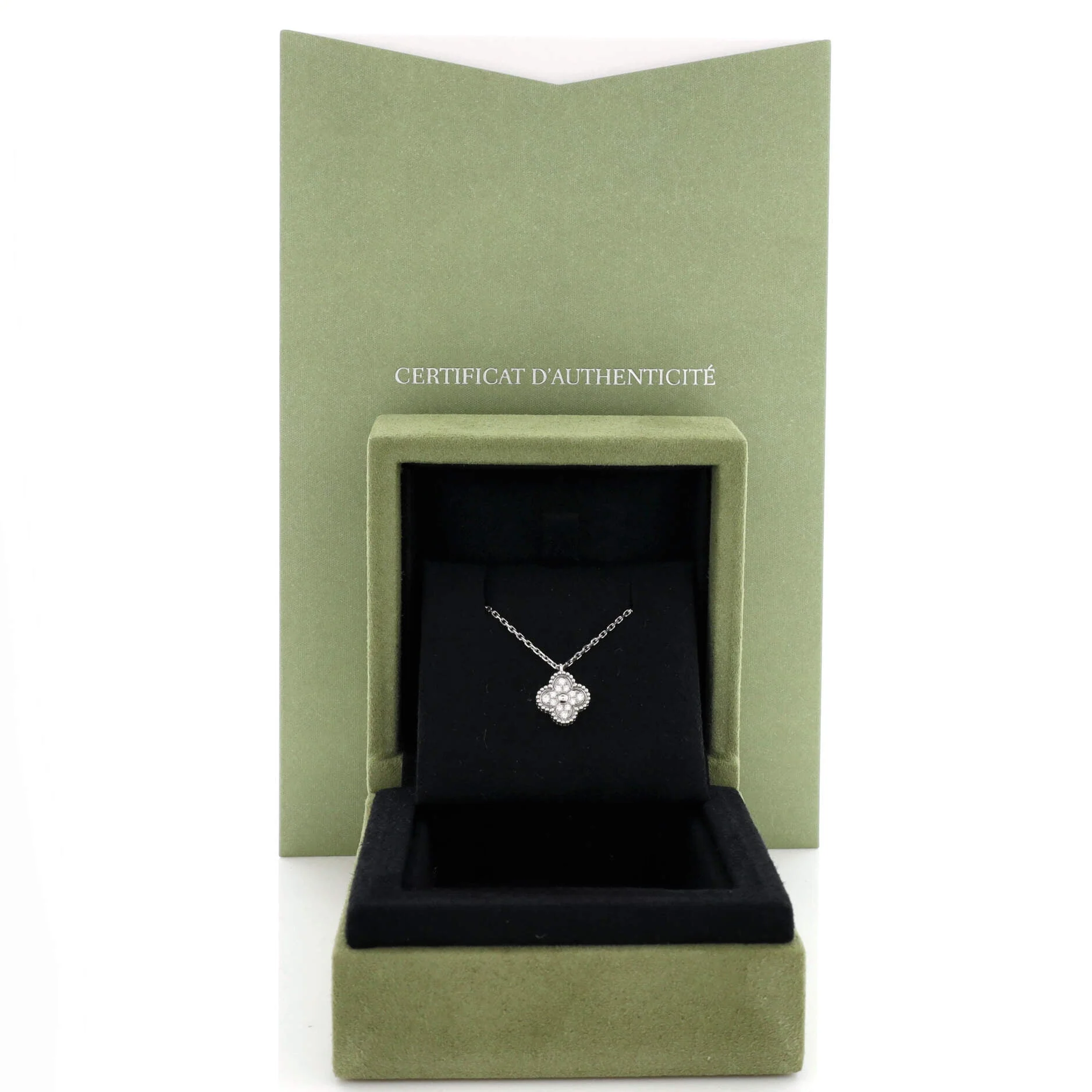 Sweet Alhambra Pendant Necklace 18K White Gold with Diamonds