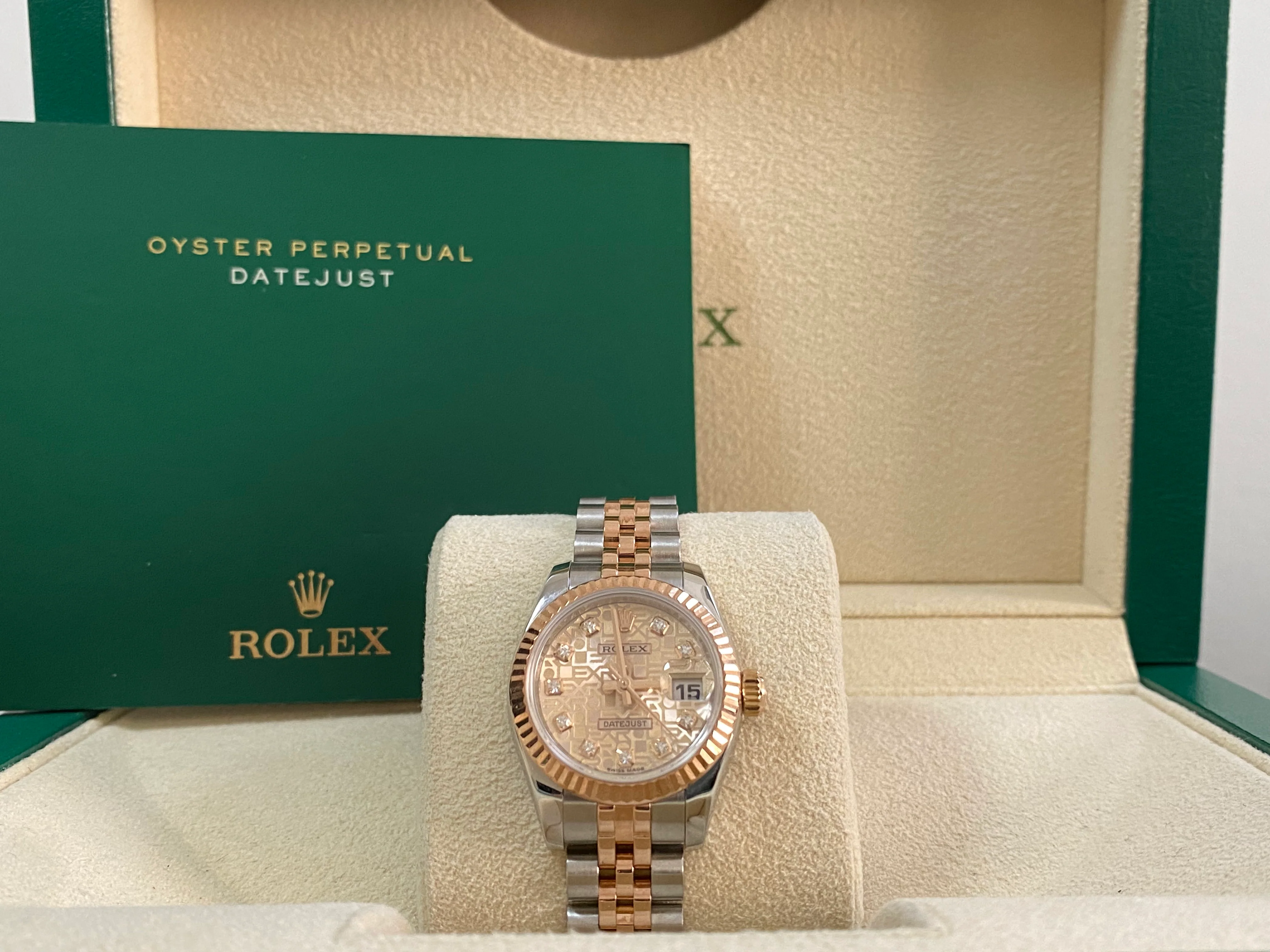 Rolex Everose Gold and Steel Lady-Datejust 26 - M serial - Fluted Bezel - Factory Diamond Dial - Jubilee Bracelet - 179171