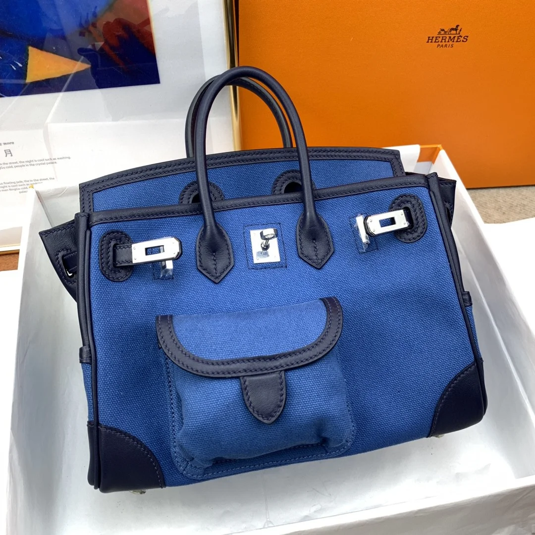 Hermes Birkin Cargo 25 Blue, Silver Toned Hardware Bag For Women, Women’s Handbags, Shoulder Bags 9.8in/25cm