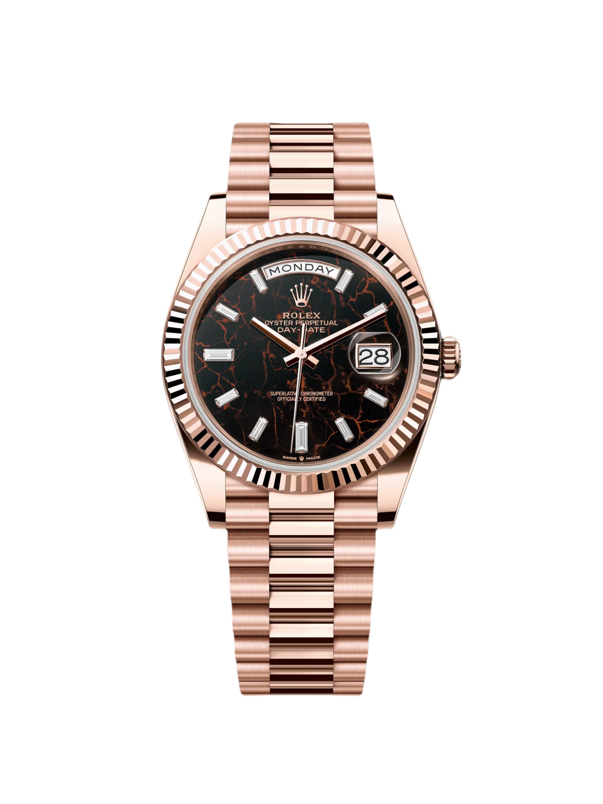 【Super Clone】RLX  Day-Date "President" 40mm Everose Eisenkiesel Diamond Baguette Dial - 228235