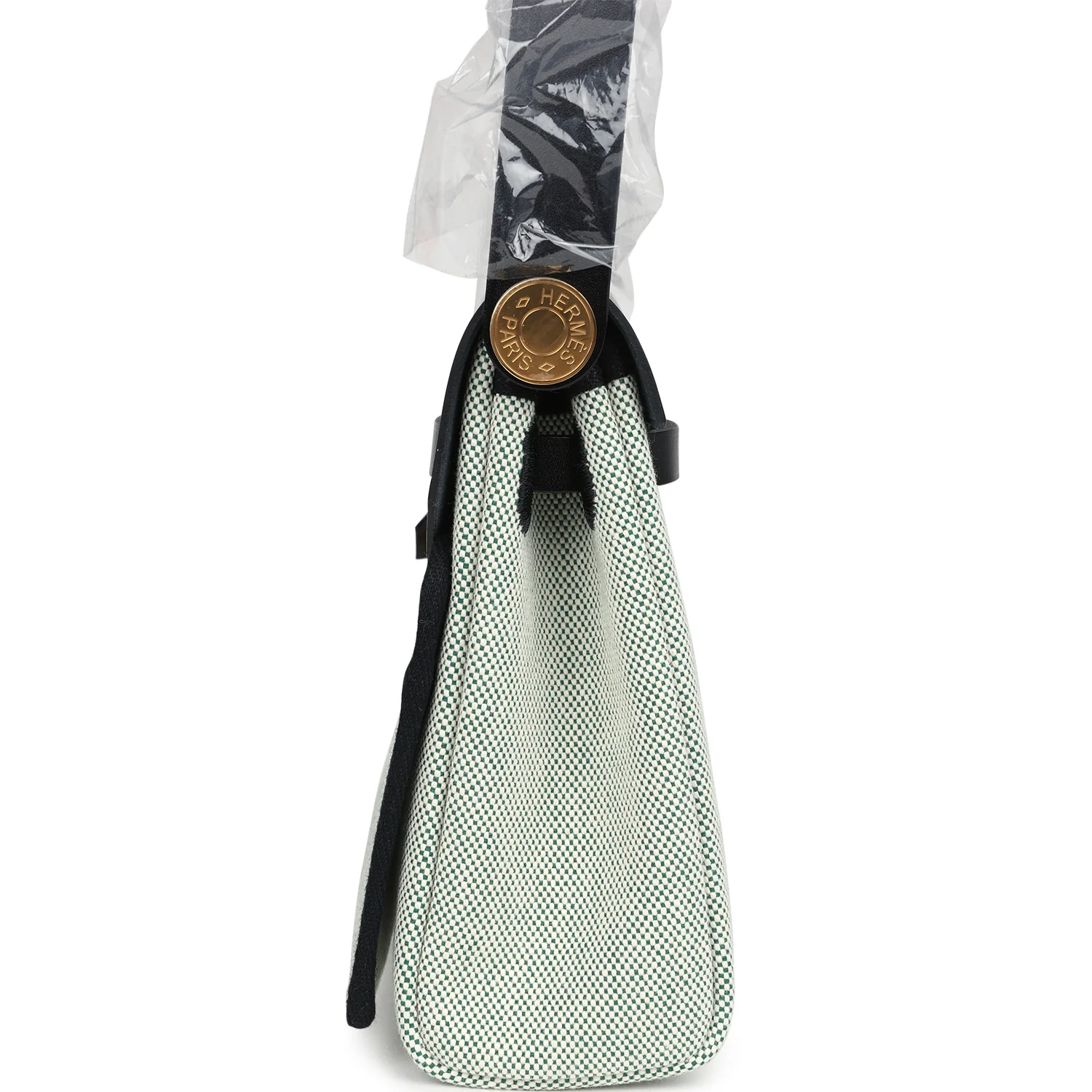 Hermes Herbag Zip 20 Mini Ecru and Vert Moyen Toile H Canvas and Black Vache Hunter Gold Hardware