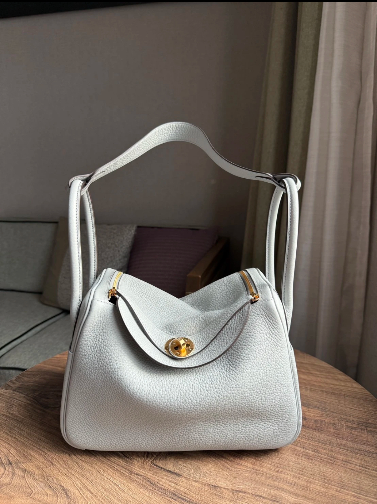 Hermès Lindy 26-30 Glacier Blue Gold Buckle Custom