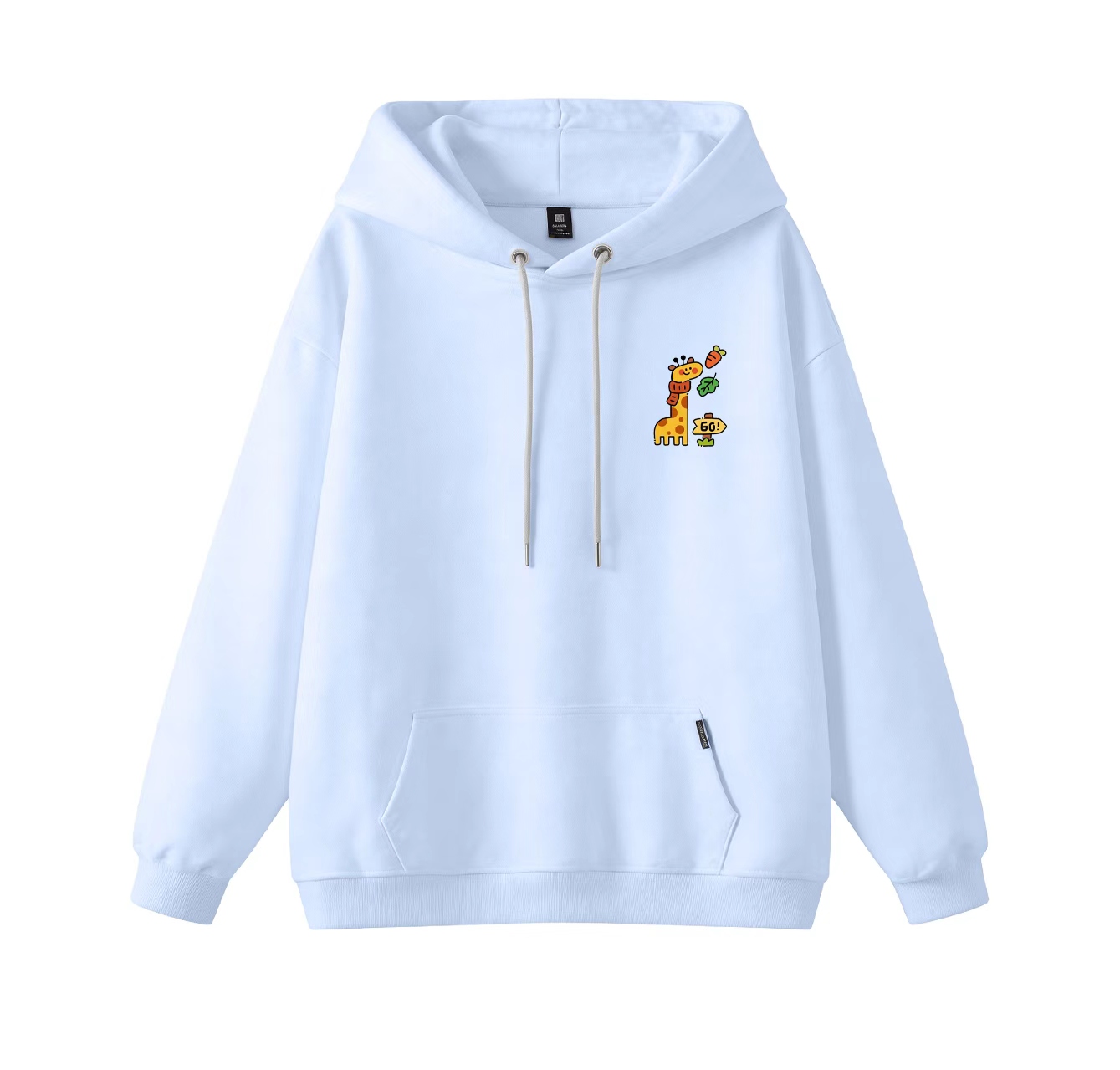 This adorable hooded sweatshirt features a giraffe scarf print and is a casual pullover. Its stand-up collar also makes it an ideal choice for winter wear.