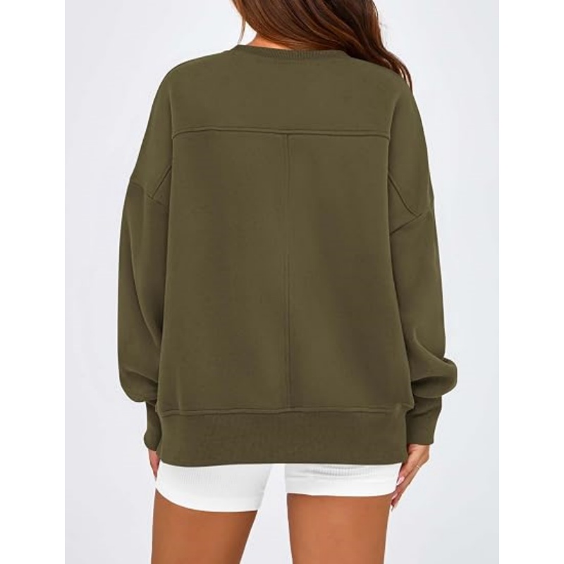 Women's Crewneck Sweatshirt, Fleece Long Sleeve Side Slit Pullover
