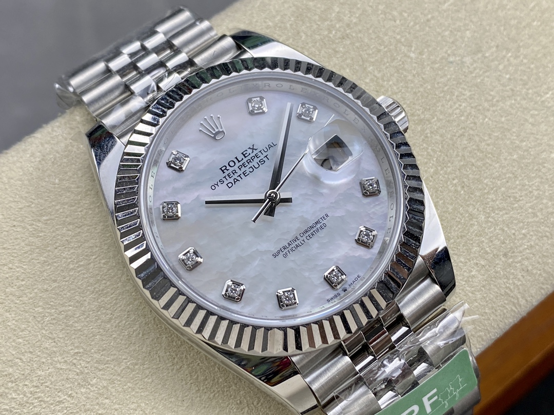 Rolex Datejust 41 Steel White Gold MOP Diamond Dial 126334 Men's Watch