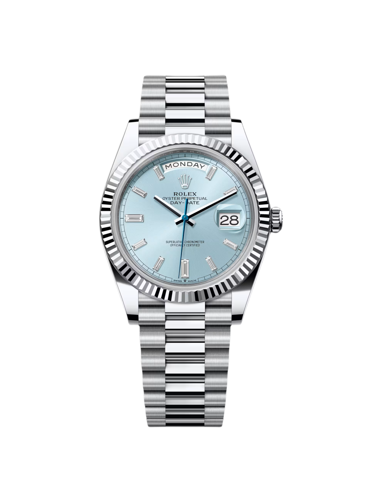 【Super Clone】RLX  Day-Date "President" 40mm Platinum Ice Blue Baguette Dial - 228236
