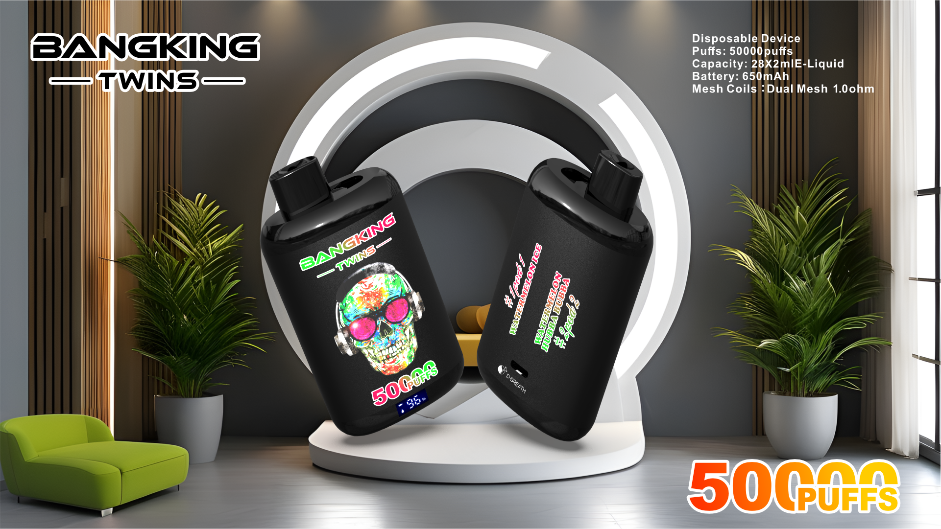 Вейп BANG KING TWINS 50 000 Дръпки (2 в 1) | Двоен Вкус Диня с Плъзгащ Превключвател
