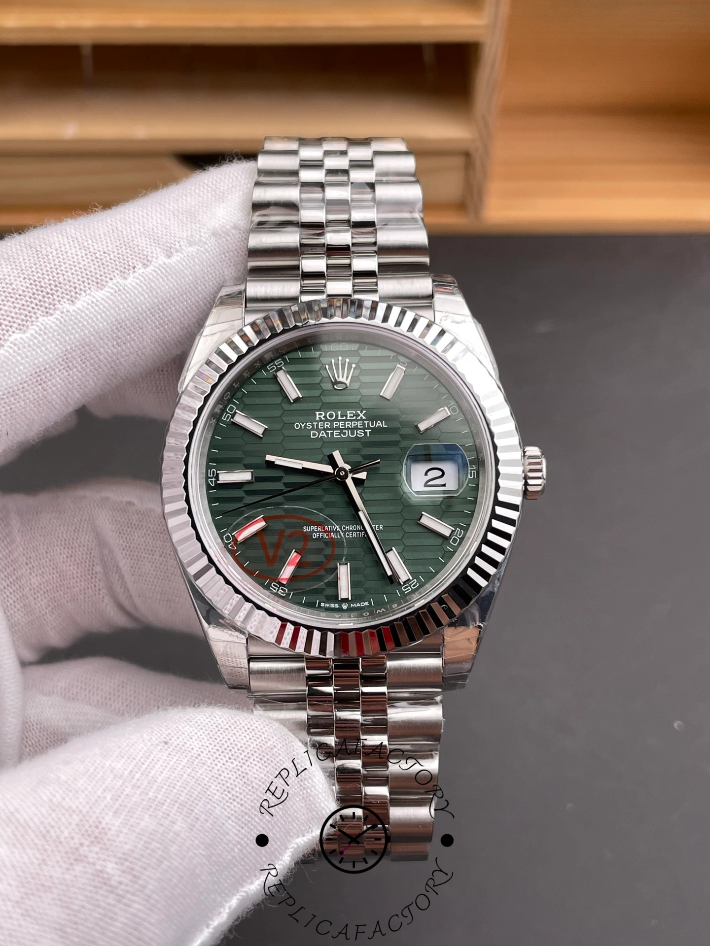 Rolex Datejust 41mm Stainless Steel 126334 0030 Mint Green Dial Fluted Jubilee