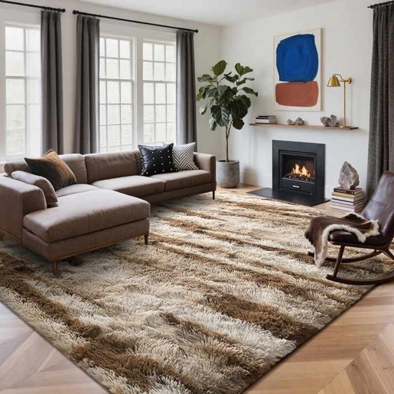 6x9 Ft Large Shag Black Rug for Living Room