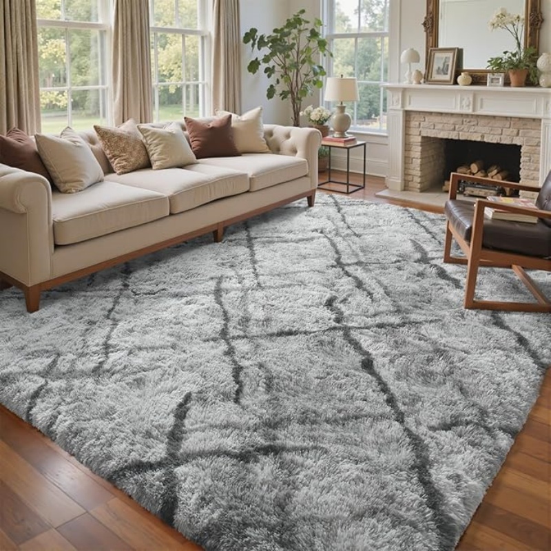 6x9 Ft Large Shag Black Rug for Living Room